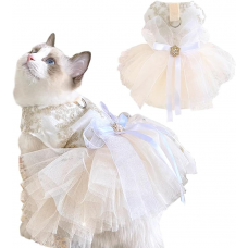 【Anelekor】 Fancy Dog Dresses with Leash Ring, Embroidered Dog Wedding Dress, Bow Puppy Clothes for Small pet Girl Multi-Layer Lace Tutu Cat Outfit for Kitten Chihuahua Yorkie,X-Large