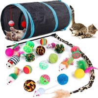 【Auto Scoop】21 Pcs Cat Toys for Indoor Cats Collapsible Cat Tunnel Interactive Feather Teaser Wand Ball Toy for Kitten Cats