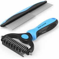 【Auto Scoop】Pet Grooming Combo - Blue Deshedding Brush with Metal Comb for Detangling and Dematting Long, Matted Fur on Cats and Dogs